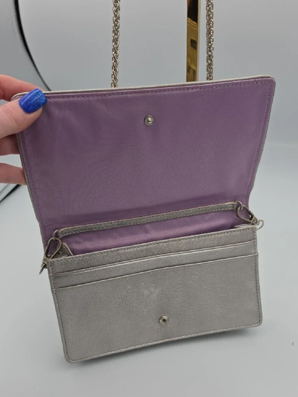 Coach Silver Metallic Shine Signature Mono Small Chain Crossbody/Wallet (EUC)🩶